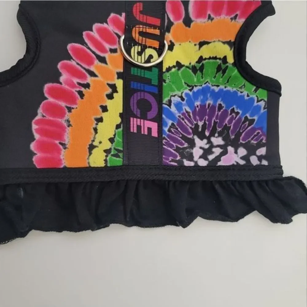 JUSTICE Rainbow Print Pet Harness‎ Small Black